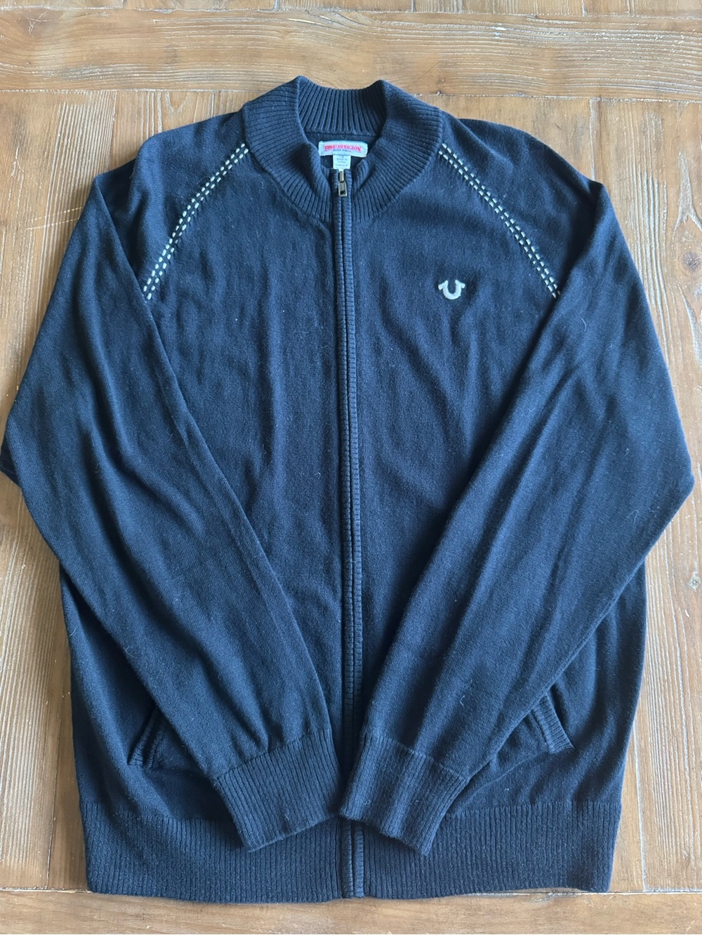 True Religion Brand Black Full-Zip Knit Track Jacket Size Large